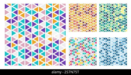 Set of bright color triangles simple pattern on white background. Vector illustration Stock Vector