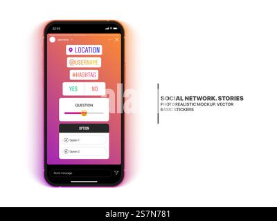 Instagram Stories Stickers Set On Mobile Phone IPhone Screen Mockup Isolated On White Background Stock Vector