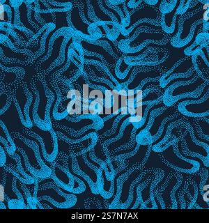 Hand Drawn Stippled Texture Blue Abstract Seamless Pattern. Vector Abstract Stippled Weird Seamless Pattern Stock Vector