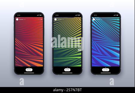 Instagram Stories Social Media Network Carousel Design Template On Photorealistic Iphone Screen Stock Vector