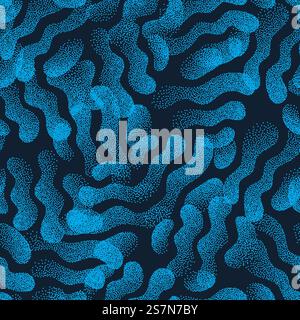 Blue Hand Drawn Abstract Stippled Bizarre Art Seamless Pattern. Vector Abstract Stippled Weird Seamless Pattern Stock Vector