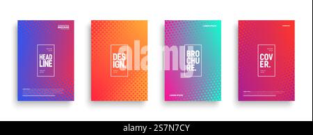Minimalist Brochure Templates with Geometric Halftone Texture and Vibrant Gradients. Vector Minimalist Design Brochures Stock Vector