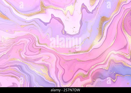 Gradient rose violet liquid marble or watercolor background with glitter foil textured stripes. Purple marbled alcohol ink drawing effect. Vector illustration design template for wedding invitation.. Gradient rose violet liquid marble or watercolor background with glitter foil textured stripes. Purple marbled alcohol ink drawing effect. Vector illustration design template for wedding invitation Stock Vector