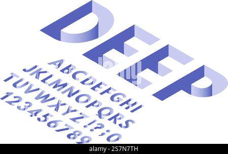 Isometric hole font. Deep holes typography alphabet letters, 3d fonts numbers and trendy lettering. Geometric effect text, alphabetical hole numbers and font. Vector isolated symbols set. Isometric hole font. Deep holes typography alphabet letters, 3d fonts numbers and trendy lettering vector symbols set Stock Vector