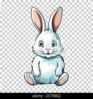Cute cartoon bunny rabbit illustration, perfect for stickers, kids' prints, and Easter decorations. Adorable and charming design with big eyes and pla Stock Vector