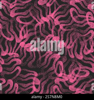 Pink Black Stippled Abstract Weird Shapes Seamless Pattern. Stippled Weird Abstract Seamless Pattern Stock Vector