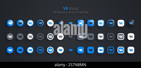 VK Icons Set Modern 3D And Flat In Different Variations Stock Vector