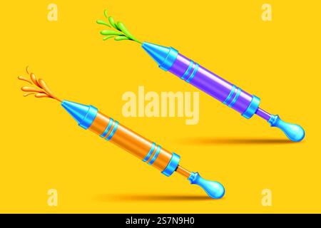 Holi pichkari object isolated on yellow background. Holi pichkari object Stock Vector