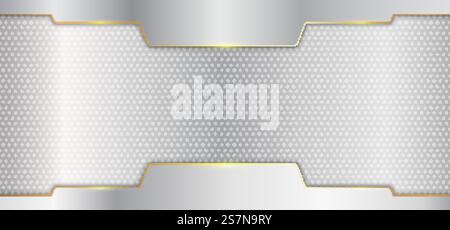 Abstract silver metallic stripes with gold line header on white background luxury style. Vector illustration Stock Vector