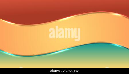 Abstract brown and green gradient wave stripes with glow lighting effect on yellow background space for your text. Vector illustration Stock Vector