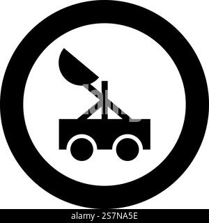 Catapult medieval siege ejection seat icon in circle round black color vector illustration image solid outline style simple. Catapult medieval siege ejection seat icon in circle round black color vector illustration image solid outline style Stock Vector
