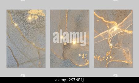 Grey blue and gold marble abstract textures Stock Vector