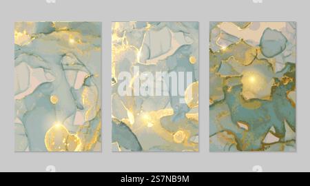Grey blue and gold marble abstract textures Stock Vector