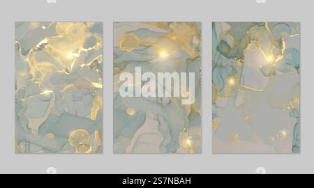 Grey blue and gold marble abstract textures Stock Vector