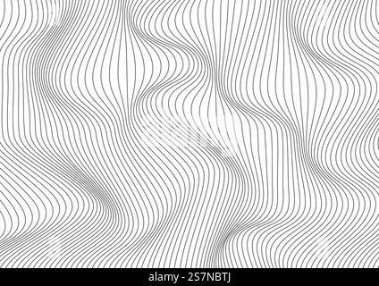 Abstract black wave thin curved lines pattern on white background and ...