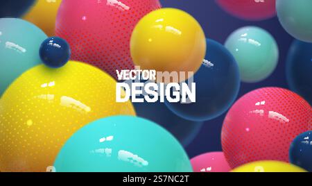 Abstract background with bouncing multicolored 3d spheres Stock Vector