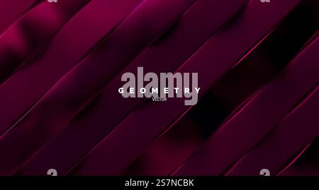 Geometric minimalist 3d pattern. Burgundy red slanted ribbons. Abstract elegant background. Vector illustration. Sliced surface. Modern cover or wallpaper design.. Geometric minimalist 3d pattern. Burgundy red slanted ribbons. Stock Vector