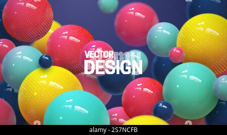 Abstract background with multicolored 3d spheres or bubbles Stock Vector