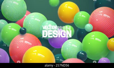 Abstract background with bouncing multicolored 3d spheres Stock Vector