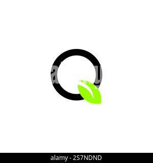 Creative Initial Letter Q Icon with Green Leaf Logo Icon. Q Leaf Design Stock Vector