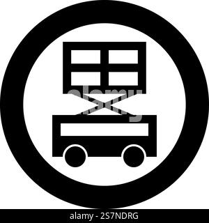 Lifting machine scissor lift platform self propelled icon in circle round black color vector illustration image solid outline style simple. Lifting machine scissor lift platform self propelled icon in circle round black color vector illustration image solid outline style Stock Vector
