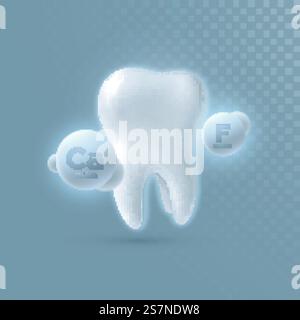 Realistic 3d tooth with calcium and fluorine particles isolated on ...