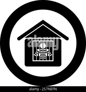 Prisoner in prison building icon black color vector illustration image ...