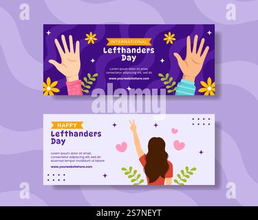 Happy Left Handers Day Horizontal Banner Flat Cartoon Hand Drawn Templates Background Illustration Stock Vector