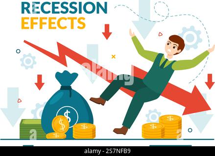 Recession Effects Vector Illustration with Impact on Economic Growth and Economical Activity Decline Result in Flat Cartoon Hand Drawn Templates Stock Vector