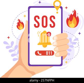 SOS Message Vector Illustration with People Who Need Emergency Assistance in Various Situations in Flat Cartoon Hand Drawn Background Templates Stock Vector