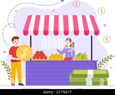 Small Business Loan Vector Illustration with Store Support Protection and Growth to Develop in Flat Cartoon Hand Drawn Background Templates Stock Vector