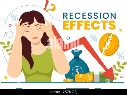 Recession Effects Vector Illustration with Impact on Economic Growth and Economical Activity Decline Result in Flat Cartoon Hand Drawn Templates Stock Vector