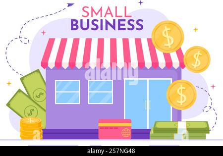Small Business Loan Vector Illustration with Store Support Protection and Growth to Develop in Flat Cartoon Hand Drawn Background Templates Stock Vector