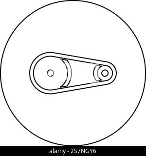 Belt transmission mechanism with two pulleys drive part automobile tension rollers engine spare auto repair wheels with rubber tape V-belt Automotive concept icon in circle round black color vector illustration image outline contour line thin style simple. Belt transmission mechanism with two pulleys drive part automobile tension rollers engine spare auto repair wheels with rubber tape V-belt Automotive concept icon in circle round black color vector illustration image outline contour line thin style Stock Vector