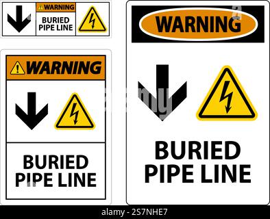 Warning Sign Buried Pipe Line On White Background Stock Vector Image ...
