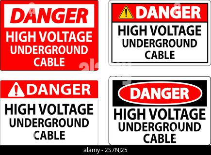 Danger Sign High Voltage Underground Cable Stock Vector