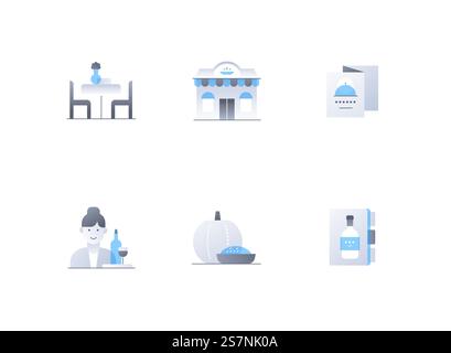 Restaurant and evening in the city - flat design style icons set Stock Vector
