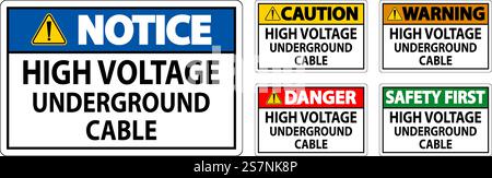 Danger Sign High Voltage Underground Cable Stock Vector