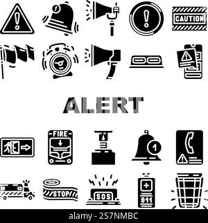 alert caution error danger icons set vector. security attention, exclamation risk, hazard mark, triangle safety alarm problem alert caution error danger glyph pictogram Illustrations. alert caution error danger icons set vector Stock Vector