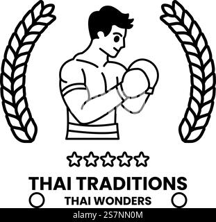 An illustration in the concept of Muay Thai in line style Stock Vector