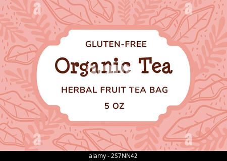 Organic tea, herbal fruit bags, gluten free and natural ingredients for wellbeing and health. Dieting and balanced nutrition. Package logotype or label, emblem, or logo. Vector in flat style. Gluten free organic tea, herbal fruit bag vector Stock Vector