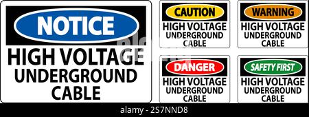 Danger Sign High Voltage Underground Cable Stock Vector