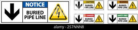 Caution Sign Buried Pipe Line With Down Arrow and Electric Shock Symbol Stock Vector
