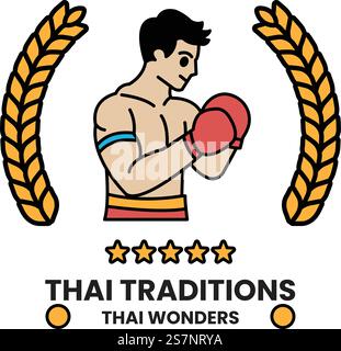 An illustration in the concept of Muay Thai in line style Stock Vector