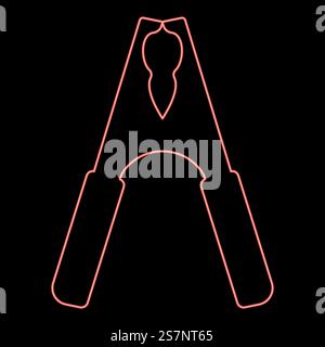 Neon electrical clip terminal to battery car crocodile shape red color vector illustration image flat style light. Neon electrical clip terminal to battery car crocodile shape red color vector illustration image flat style Stock Vector