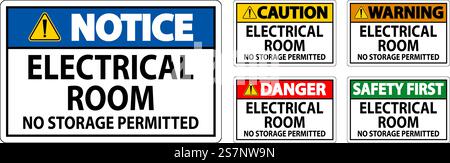 Danger Sign Electrical Room, No Storage Permitted Stock Vector
