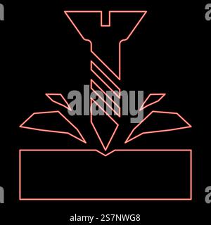 Neon self-tapping screw is screwed into the material shavings scatter red color vector illustration image flat style light. Neon self-tapping screw is screwed into the material shavings scatter red color vector illustration image flat style Stock Vector