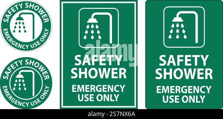 Safety Shower Sign, Safety Shower - Emergency Use Only Stock Vector