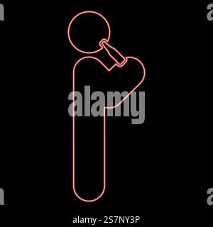 Neon man human drinking water alcohol beer from bottle standing position red color vector illustration image flat style light. Neon man human drinking water alcohol beer from bottle standing position red color vector illustration image flat style Stock Vector