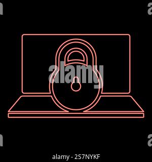 Neon laptop lock personal data security cyber access concept locked padlock use red color vector illustration image flat style light. Neon laptop lock personal data security cyber access concept locked padlock use red color vector illustration image flat style Stock Vector